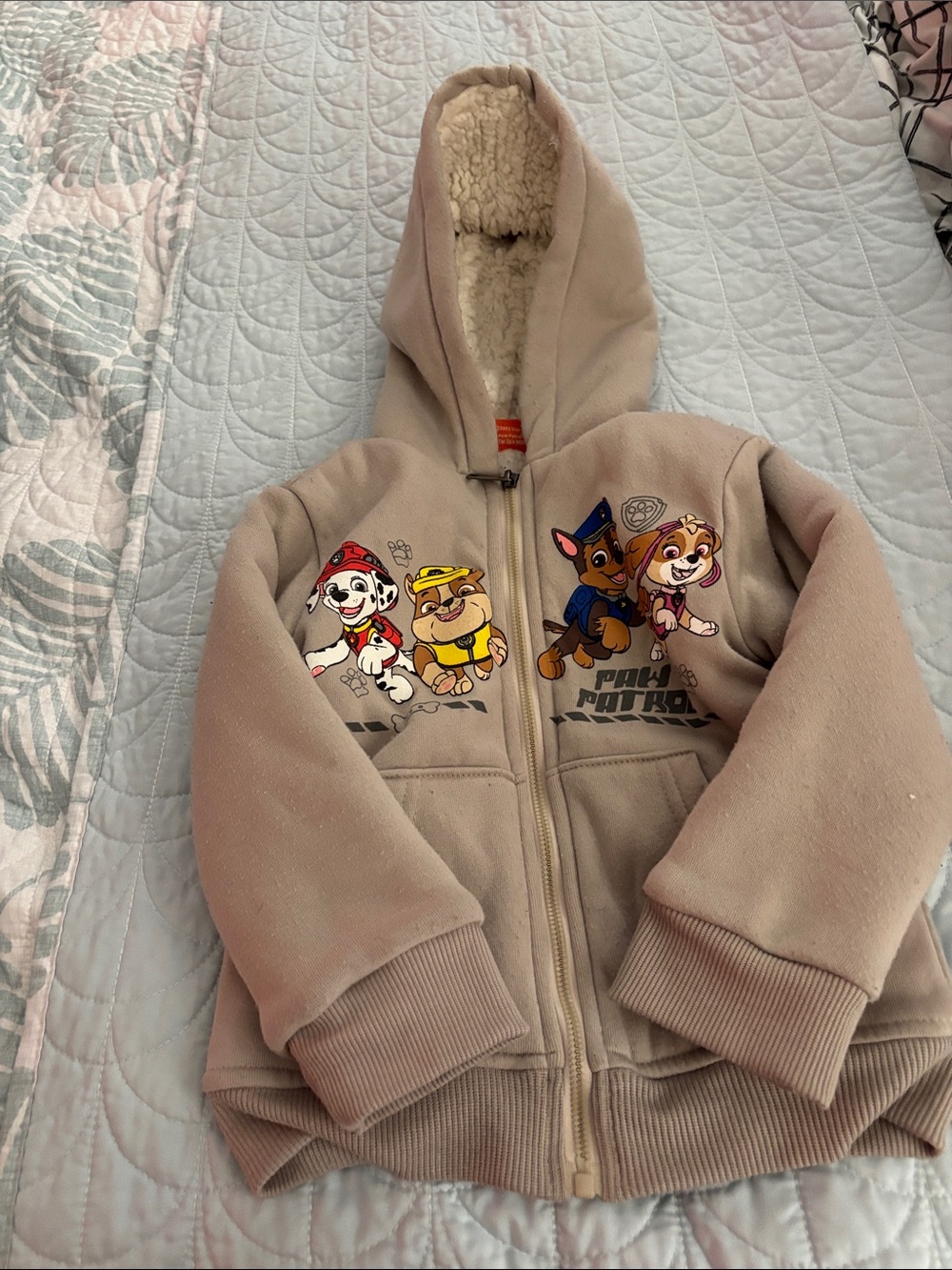 Paw Patrol Taupe Sherpa-Lined Zip Hoodie with Character Print